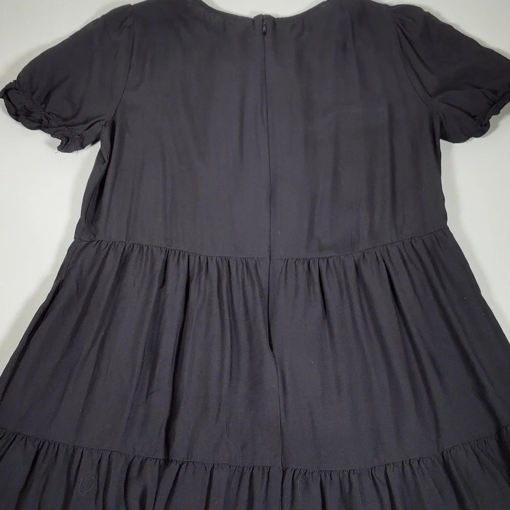 J. Crew Puff-Sleeve Tiered Midi Dress Black S - Picture 9 of 11